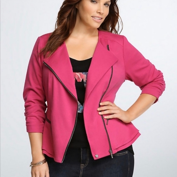 torrid Jackets & Blazers - Torrid Hot Pink Moto Peplum Jacket 2X
